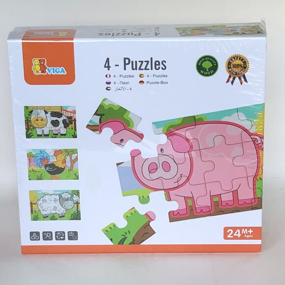 New Sealed  Viga Wooden Jigsaw Puzzle -Farm 4 in 1 For Age  2Y+ - Picture 7 of 10